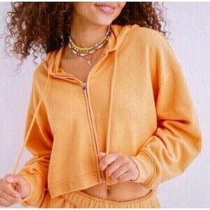 Aerie Cropped Hoodie Sweatshirt Womens XS Beach‎ Party Zip Up Drawstring Coastal